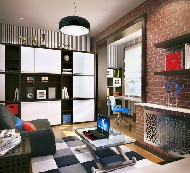 stena-design-izba-pre-deti-chlapec-tapeta-tehla-stena-optika-pruzeny-vzor