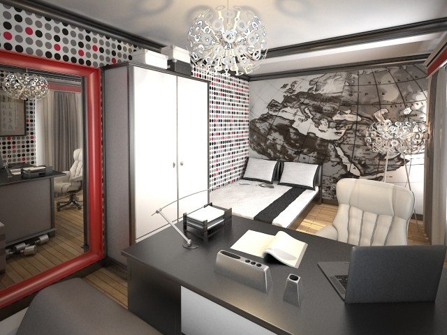 stena-dizajn-izba-pre-deti-chlapec-cierna-biela-cervena-vzor-tapeta-moderna