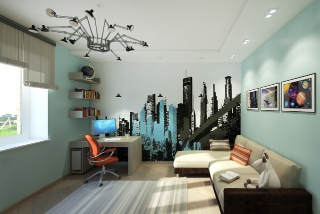 stena-design-izba-pre-deti-chlapec-aqua-stena-farba-deko-mesto-panorama