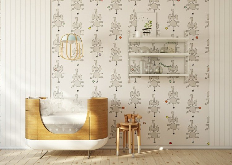 Štýlová drevená kolíska s motívom detskej izby