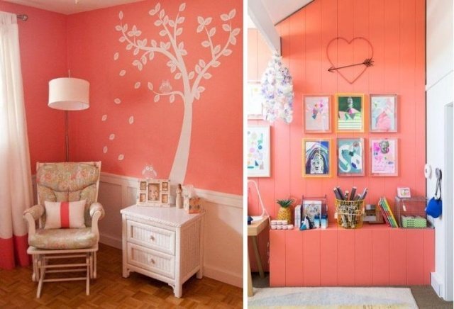 nápady-tónované-červené-detská izba-stena-dizajn-broskyňa-losos