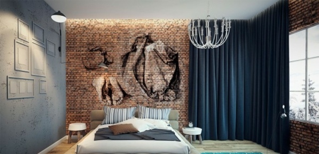 samolepky na stenu do spálne s neošetrenou tehlovou stenou Nástenná samolepka na stenu v spálni