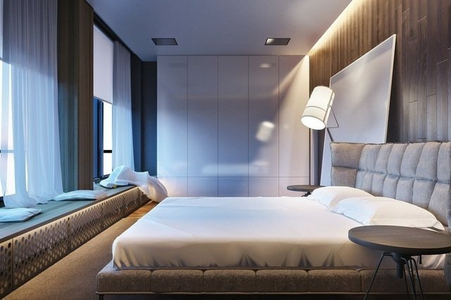 moderný drevený vzhľad steny spálne Dizajnový vzhľad dreva v spálni