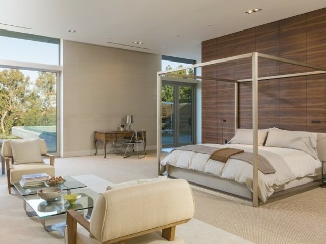 Drevená stena Drevené panely Posteľ s baldachýnom béžová Stenový dizajn, drevené panely, posteľ s baldachýnom, béžový nábytok