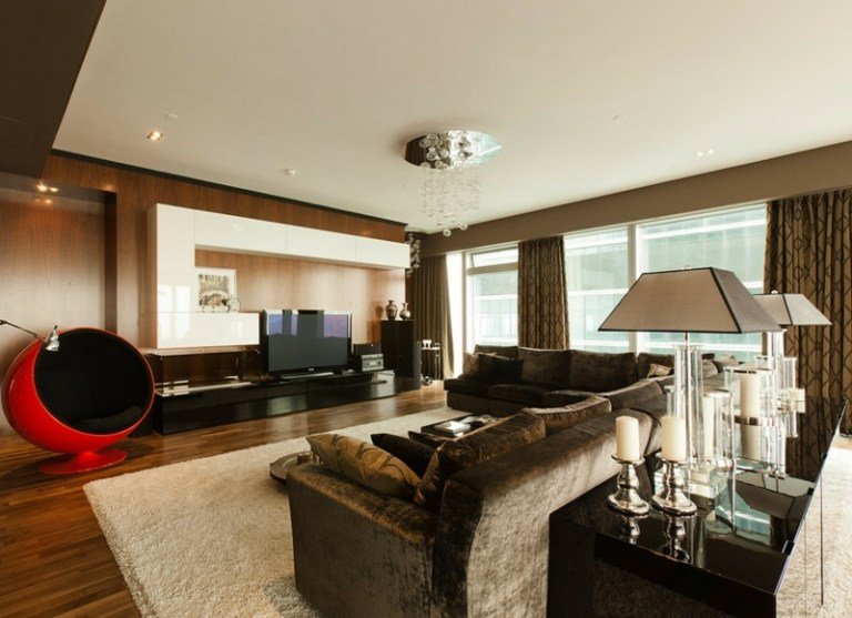 Nástenný dizajn-obývacia izba-hnedé-akcentové farebné nápady