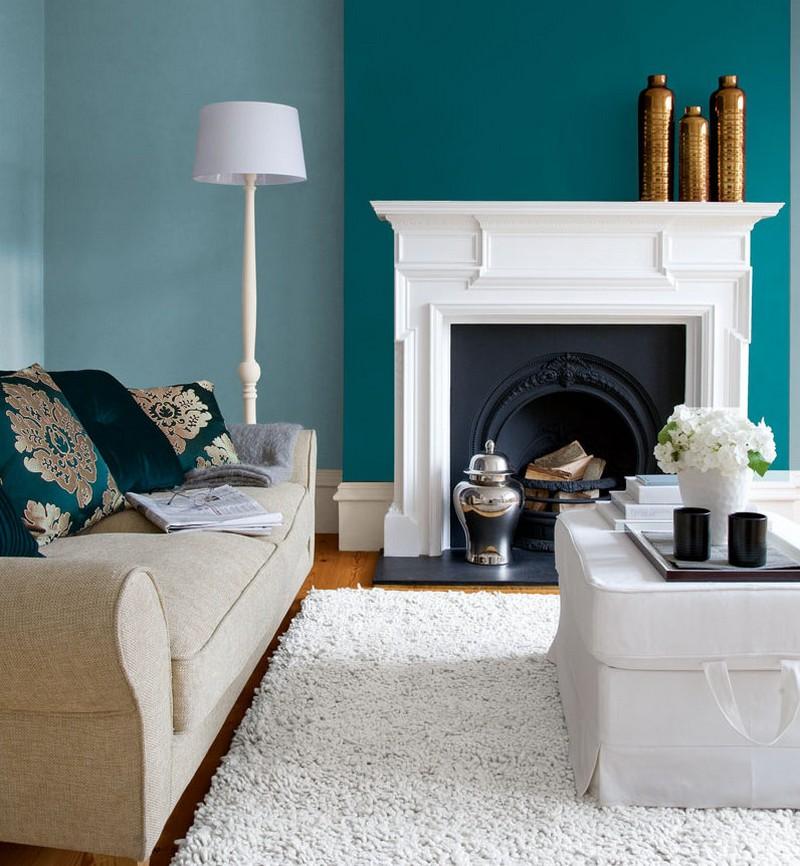 Stenový dizajn-sivá-tyrkysová-obývačka-antracitová-rímsa