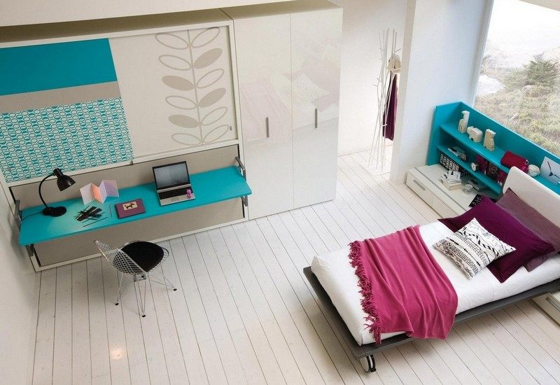 Dizajn steny-šedá-tyrkysová-miestnosť pre mládež