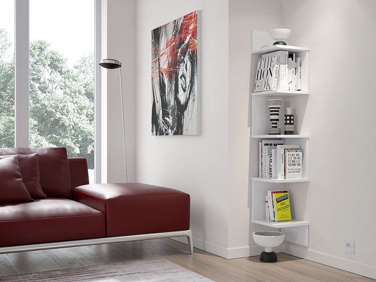 nástenná polica-dekorácia-rohová polica-výklenok-biela-obývačka