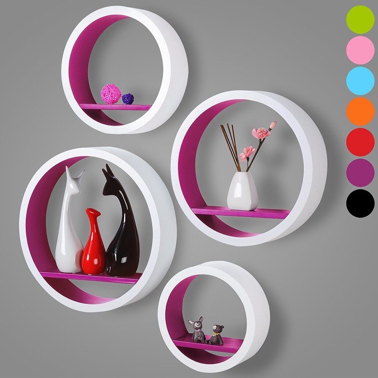 Nástenná polička ako dekorácia moderná-okrúhla-biela-fuchsiová vo vnútri
