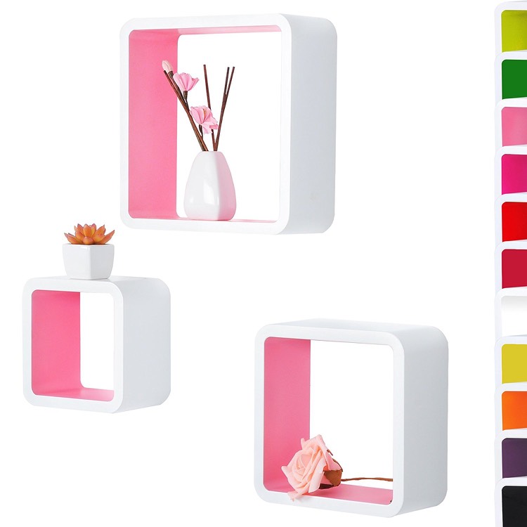 nástenná polica-dekorácia-štvorec-biela-farebná-vnútri