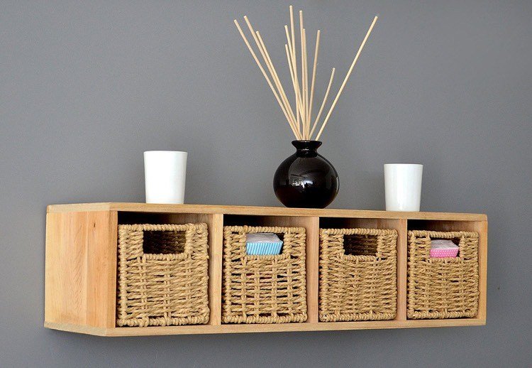 nástenná polica-drevený košík-sivá-nástenná-farba-úložný priestor% cc% 88che