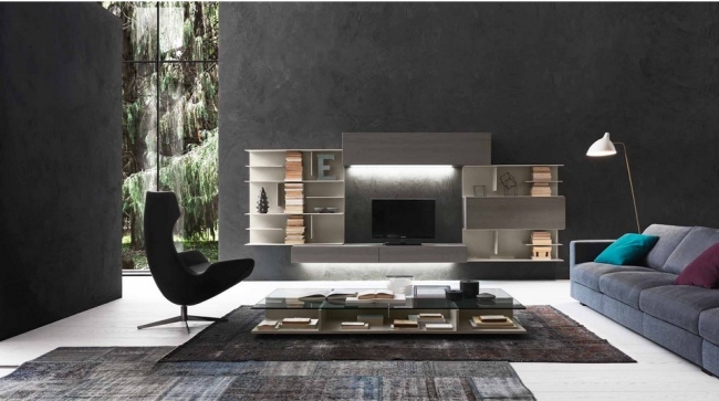 nástenná tmavošedá modulárna nástenná polica vzory presotto nástenné tmavošedé modulárne prevedenie nástenných políc od presotto