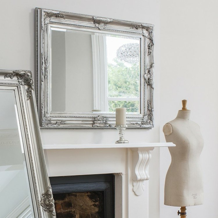 Nástenné zrkadlo barokový krbový krb obývacia izba nápady biela stena