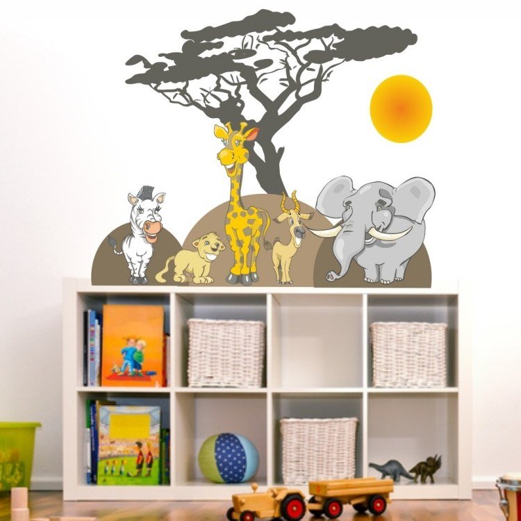 Nástenné tetovanie pre nápady do detskej izby-afrika-zvieratá-žlto-sivá
