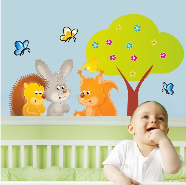 nálepky na stenu-škôlka-nápady-roztomilé-lesné-zvieratká-strom