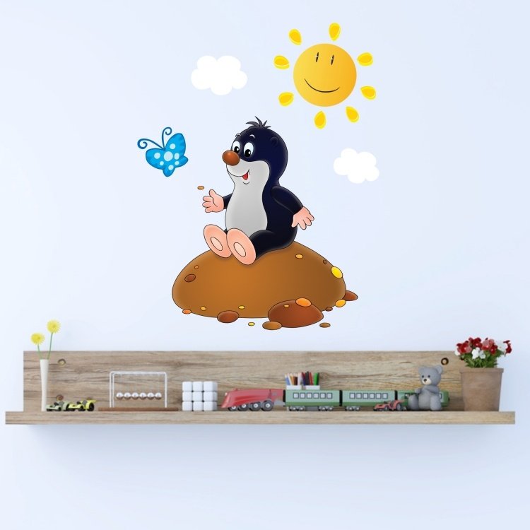 obtisky na stenu-nápady do detskej izby-krtko-slnko-motýľ