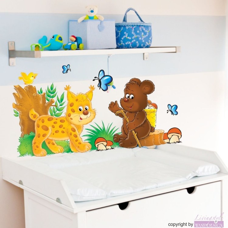 Nálepky na stenu-škôlka-nápady-lesné zvieratá-prebaľovací stôl-chlapec