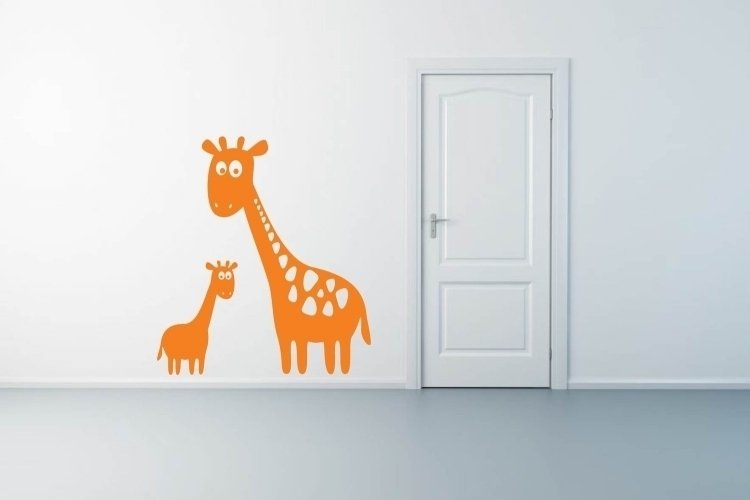 Samolepky na stenu do detskej izby-svetlá žirafa-žltá-dieťa-matka-dvere