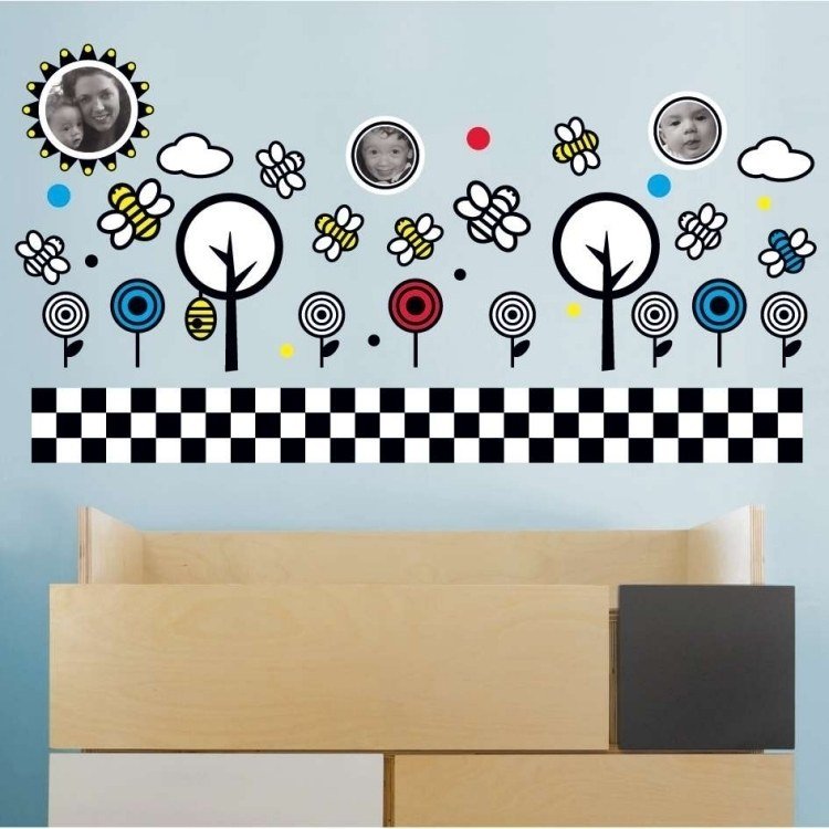 Nálepka na stenu-detská izba-grafický-šach-vzor-fotografie-deco