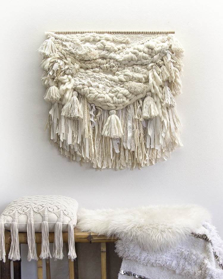 Tapisérie deco biely macrame tkaný moderný interiér vo vidieckom štýle