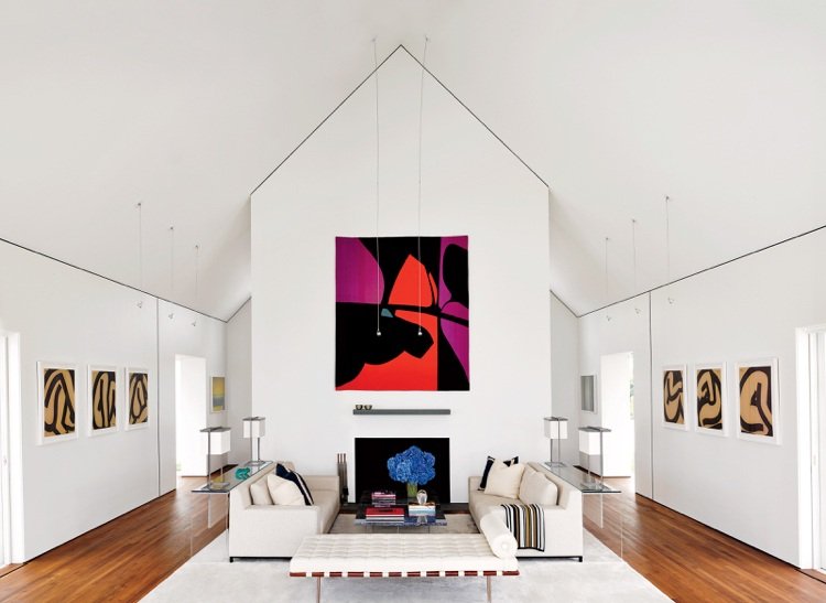 Gobelínová dekoračná látka moderný vzor geometrický fialová červená čierna