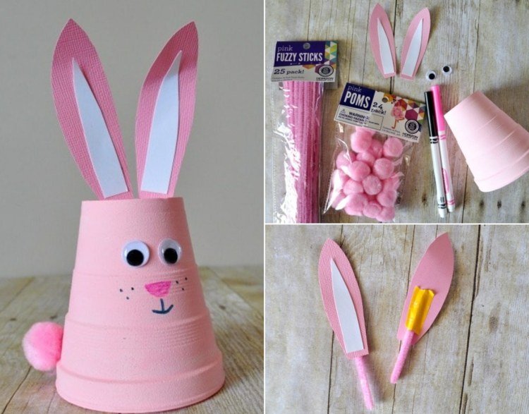 Jednoduché pokyny pre domácich majstrov pre batoľatá - ružový veľkonočný zajačik z hrnčeka