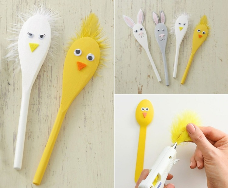 Rýchle a jednoduché ručné práce s drevenými lyžičkami - veľkonočný zajačik. Kurča a sliepka s perím