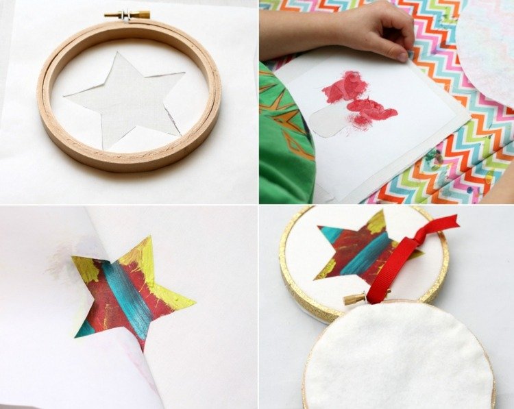 Zakryte vyšívaciu obruč a navrhnite látku na Vianoce farbou na textil