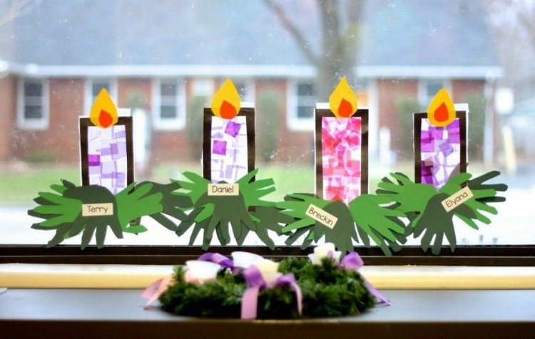 Vianočné ručné práce s deťmi na advent - sviečky ako okenné obrázky z hodvábneho papiera