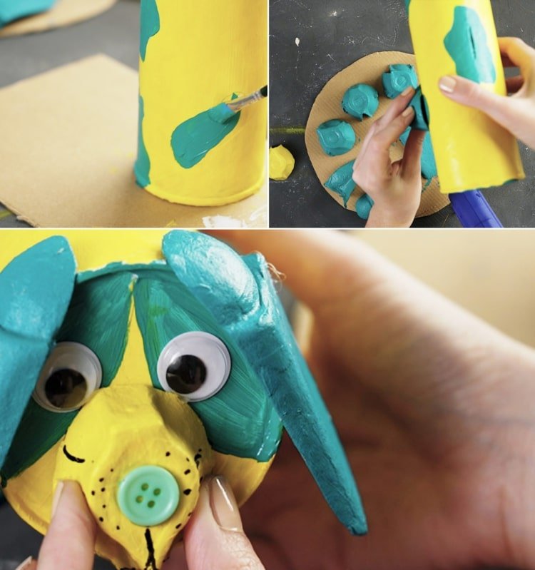 Vyrobte si vlastného psa z krabičiek Pringles a kartónov na vajíčka, aby ste ušetrili peniaze pre deti