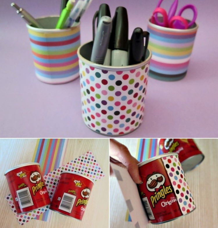 Čo môžete vyrobiť z plechoviek Pringles - držiak pera na stôl