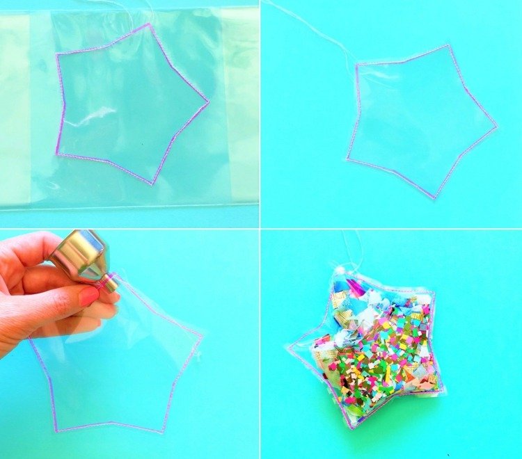Ušite hviezdu z fólie a naplňte ju útržkami