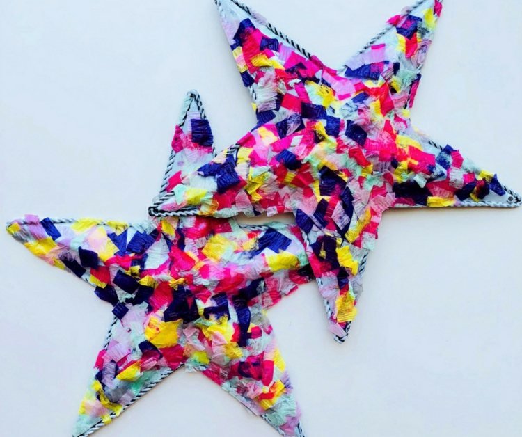 Ručné práce so zvyškami papiera a deťmi - navrhnite farebné hviezdy alebo iné figúrky