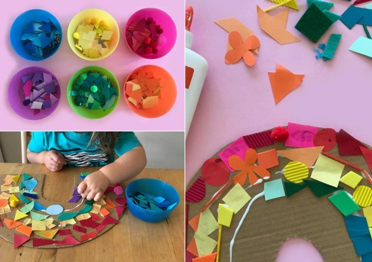 Vyrobte si dúhu sami na kartóne z útržkov papiera, plsti a lepenky