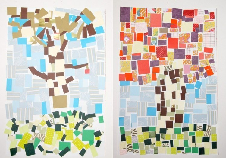 Výroba ručných prác s deťmi z papiera - Abstraktný strom z úryvkov