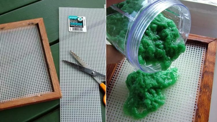 Buničinový papier a rozložte ho na sito, aby ste z neho urobili papier pre domácich majstrov