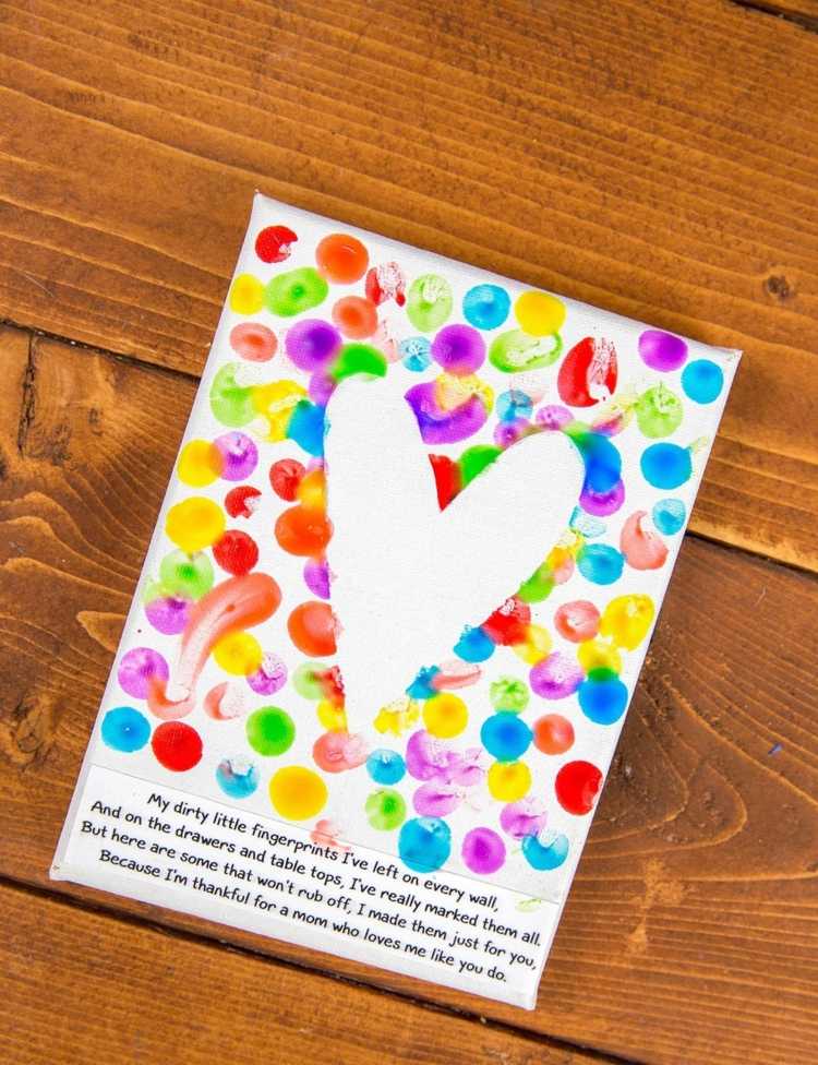 Darček ku Dňu matiek, pre babičku alebo tetu - obraz na plátne s farebnými bodkami vyrobenými z prstovej farby