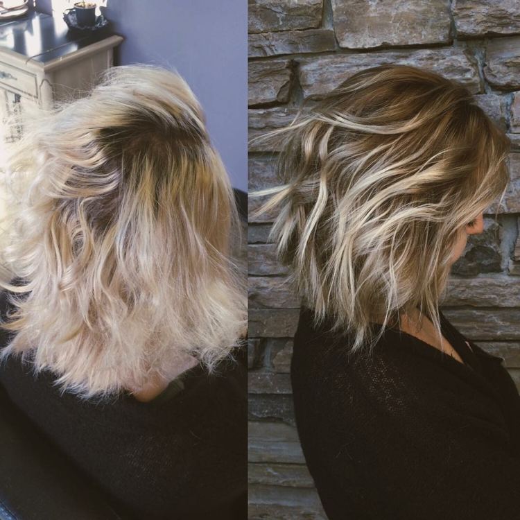 balayage-technika-reverzná-balayage-bob účes-dĺžka po plecia