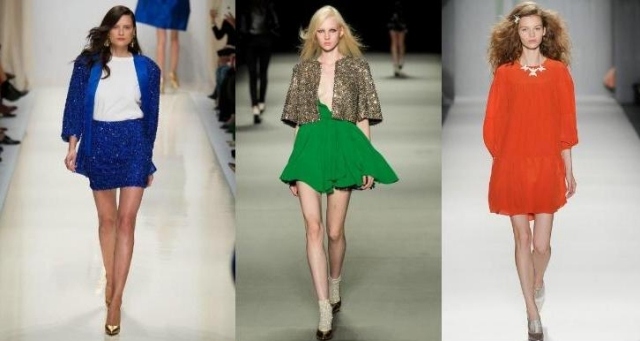 farebné trendy 2014-modré zeleno-oranžové dámske oblečenie moderné