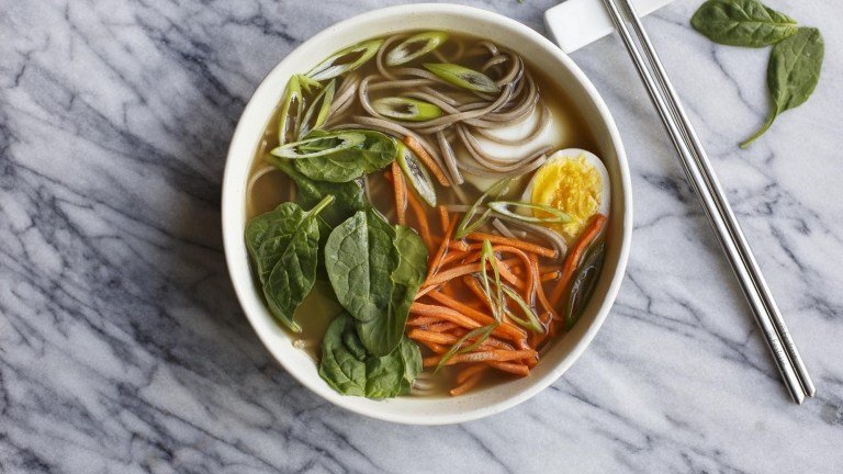 Miso polievka Soba Nudle recept Špenát Japonská kuchyňa Zdravé Bezlepkové chudnutie