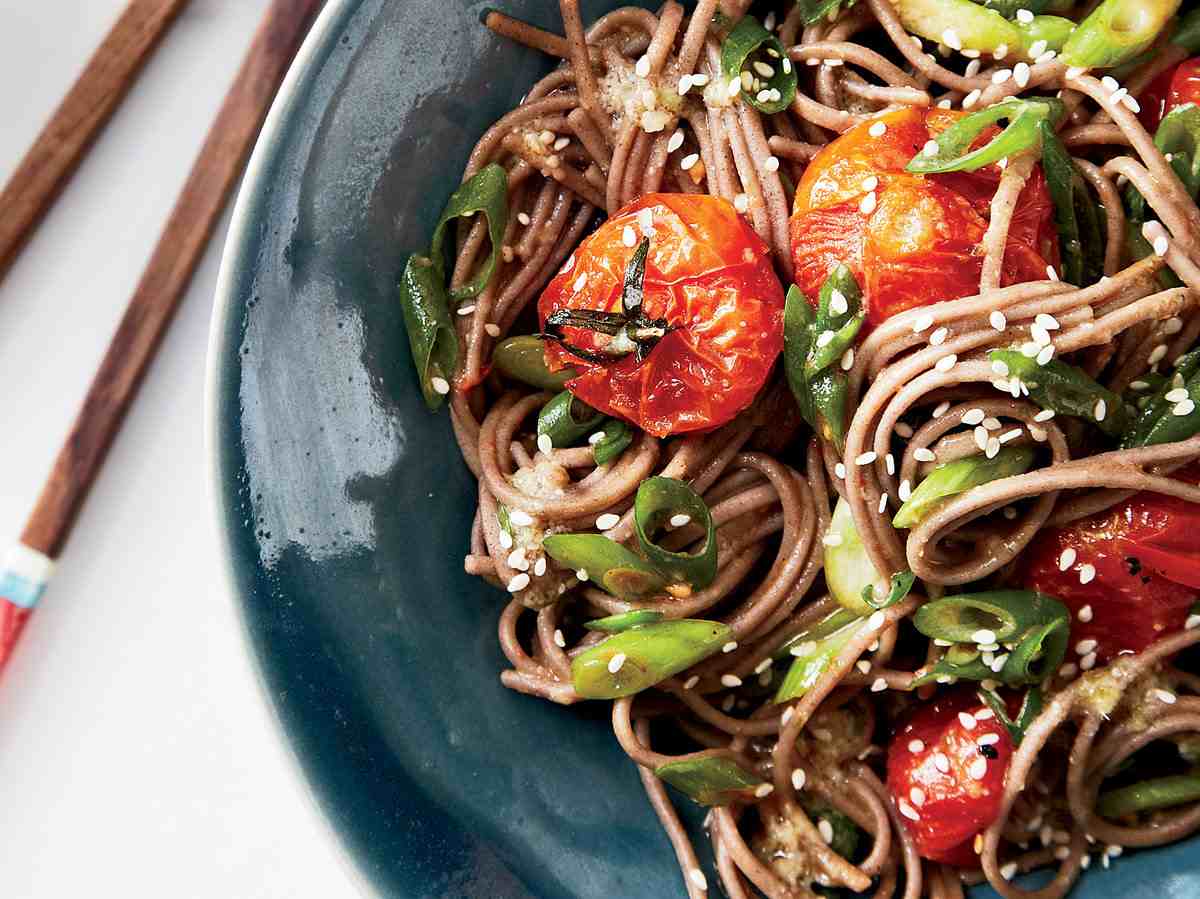 Soba rezance recept cherry paradajky v rúre zdravé nízkokalorické bezlepkové cestoviny