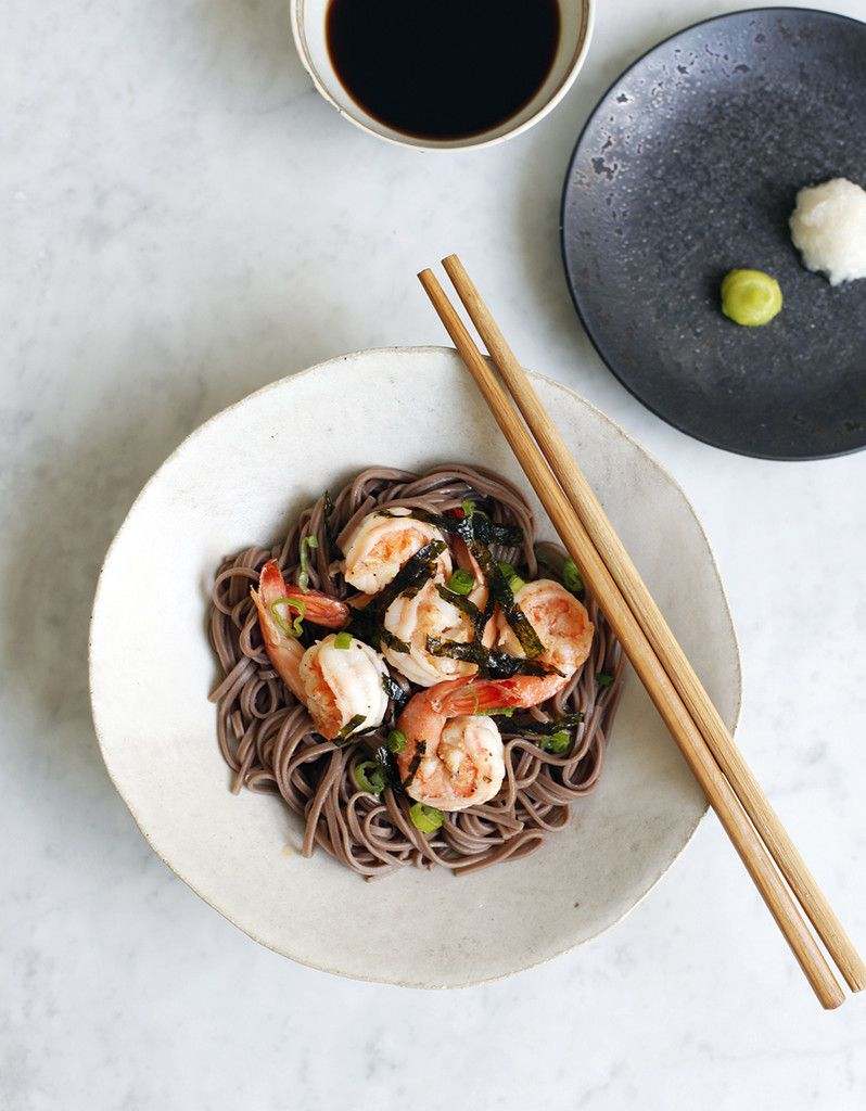 studené soba rezance recept krevety zdravé chudnutie bezlepkové cestoviny