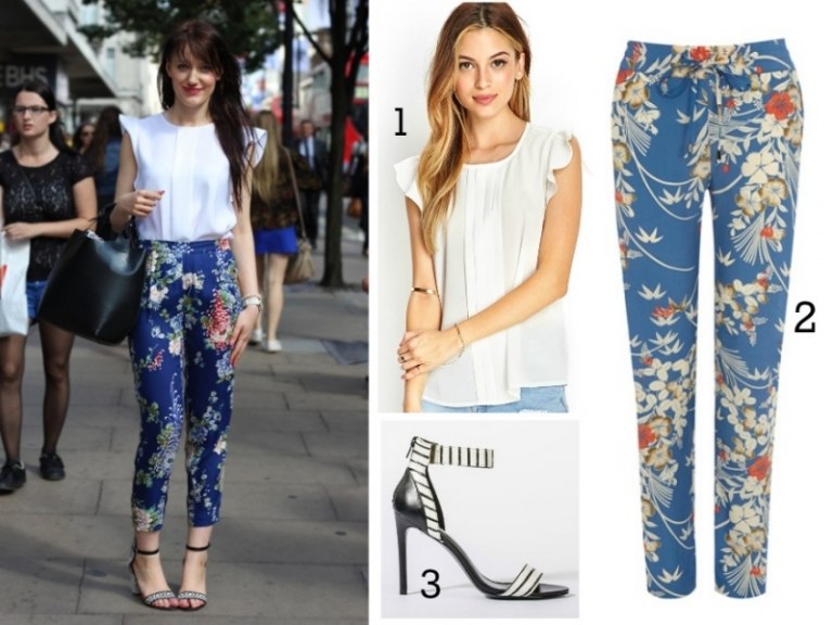 čo-na seba-dnes-capri-nohavice-kvet-vzor-blúzka-volánik-biela