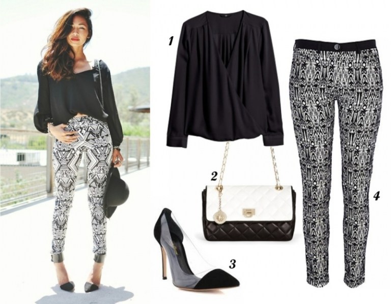 Čo na seba-dnes-čierna-blúzka-capri-nohavice-kmeňové motívy