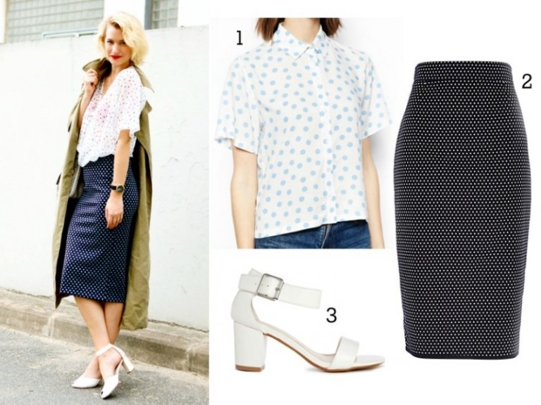 čo-na seba-dnes-ceruzka-sukňa-modré-bodky-košeľa-sandále