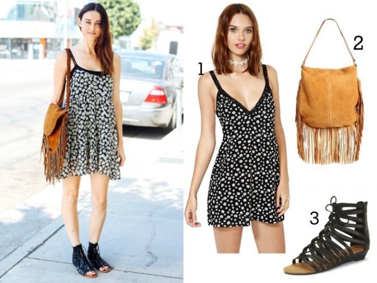 Čo si mám dnes obliecť: mini šaty-bedrová taška-okrajovo-rímske sandále