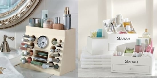 Drobná poriadok robí praktickú úsporu miesta organizácia kúpeľne upratanie make-up veci šetriace miesto