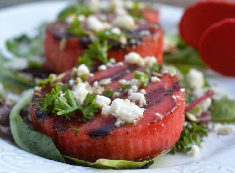 vodný melón gril syr vineagrette med citrón