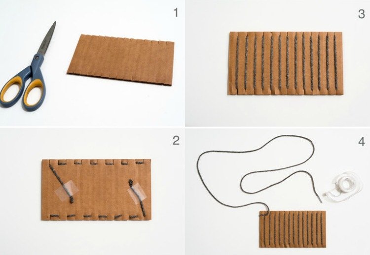 požadovaný materiál a pokyny pre deti tkanie-s-detským-rámom-kartón-urob si sám-kartón