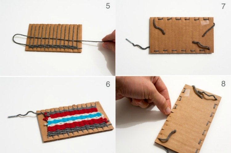 Najprv urobte tkáčsky stav, potom môžete začať tkať tkanie-s-deťmi-návod-rám-kartón-kartón-drotár